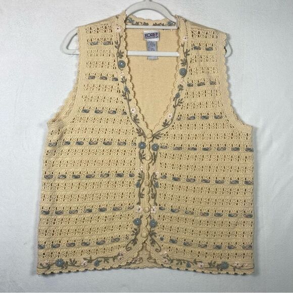 Koret Francisca Knit/Crochet Vintage Button Vest Size Large - Picture 1 of 10